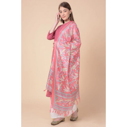 Generic Women's Art Silk Printed Dupatta (Pink, Length: 2.25 to 2.50 Mtr)