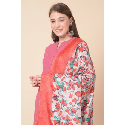 Women's Art Silk Printed Dupatta (Red, Length: 2.25 to 2.50 Mtr)