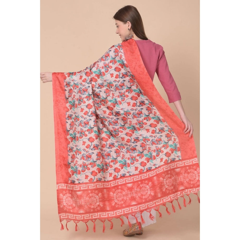 Women's Art Silk Printed Dupatta (Red, Length: 2.25 to 2.50 Mtr)