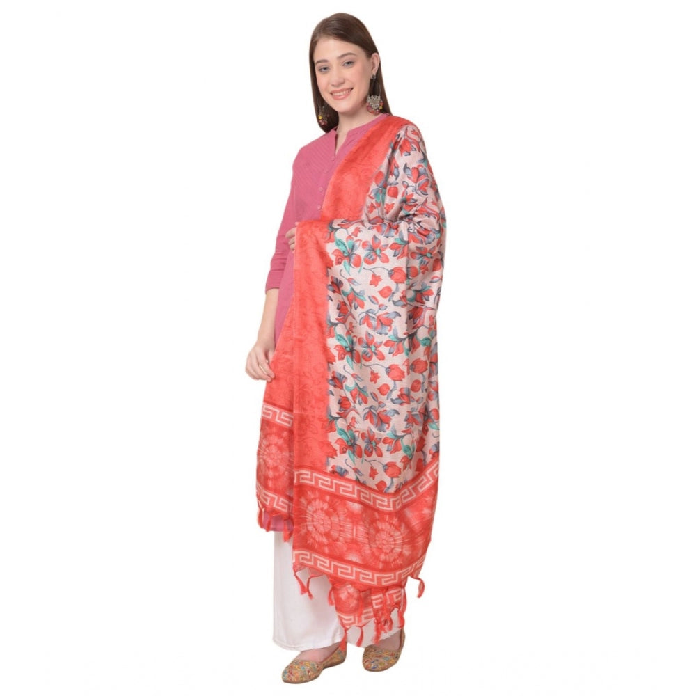 Women's Art Silk Printed Dupatta (Red, Length: 2.25 to 2.50 Mtr)