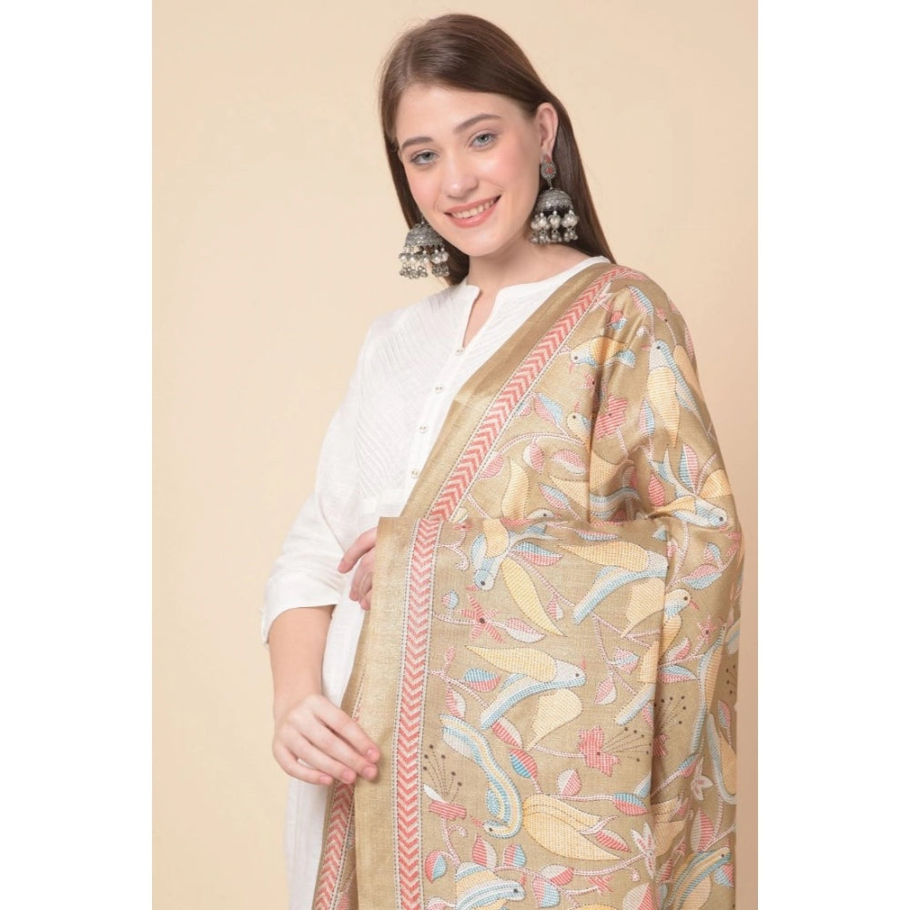 Generic Women's Art Silk Printed Dupatta (Light Brown, Length: 2.25 to 2.50 Mtr)