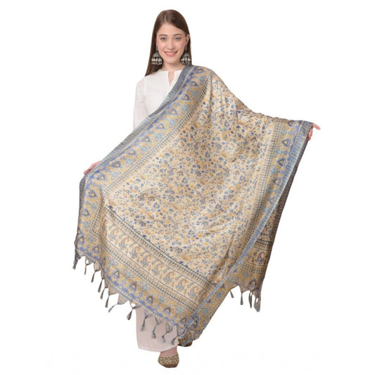 Generic Women's Art Silk Printed Dupatta (Grey, Length: 2.25 to 2.50 Mtr)