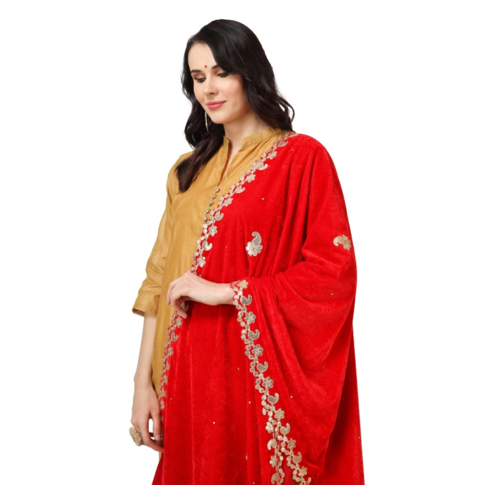 Generic Women's Velvet Gotta Patti Dupatta (Red, Length: 2.25 to 2.50 Mtr)