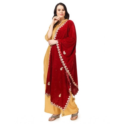 Generic Women's Velvet Gotta Patti Dupatta (Maroon, Length: 2.25 to 2.50 Mtr)