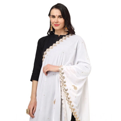 Generic Women's Velvet Gotta Patti Dupatta (White, Length: 2.25 to 2.50 Mtr)