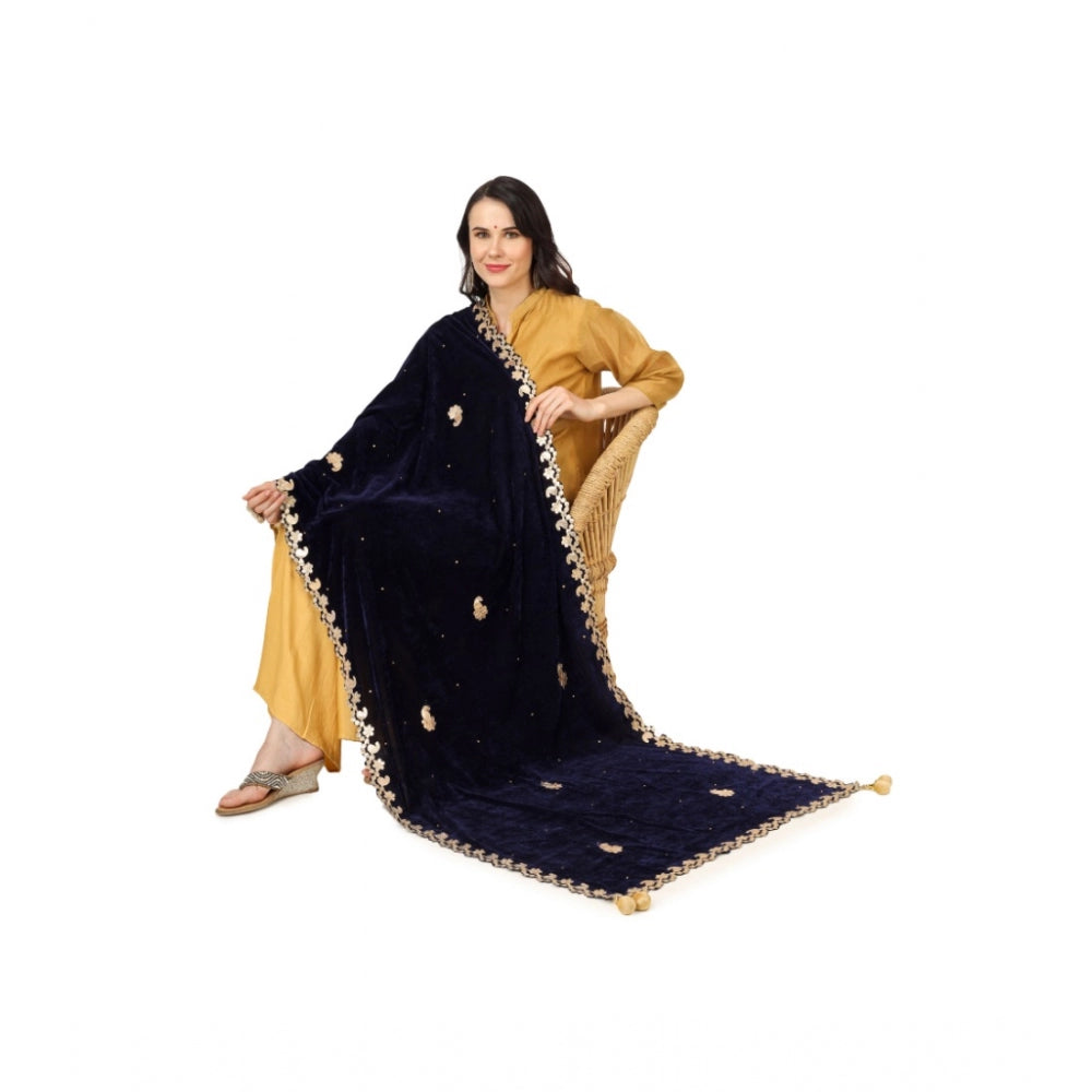 Generic Women's Velvet Gotta Patti Dupatta (Blue, Length: 2.25 to 2.50 Mtr)