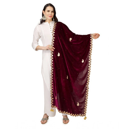 Generic Women's Velvet Gotta Patti Dupatta (Purple, Length: 2.25 to 2.50 Mtr)