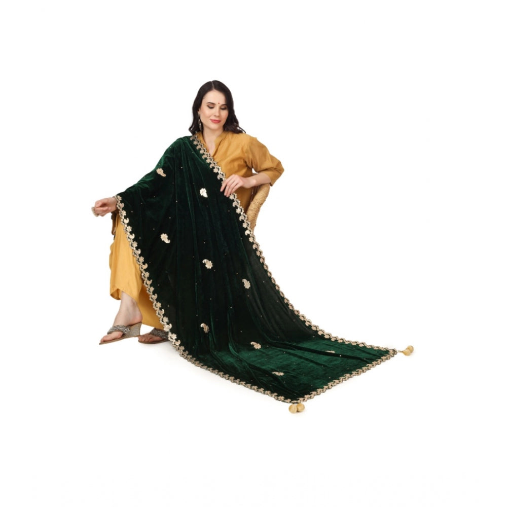 Generic Women's Velvet Gotta Patti Dupatta (Green, Length: 2.25 to 2.50 Mtr)