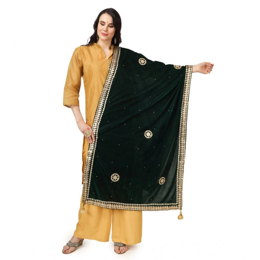 Generic Women's Velvet Gotta Patti Dupatta (Green, Length: 2.25 to 2.50 Mtr)