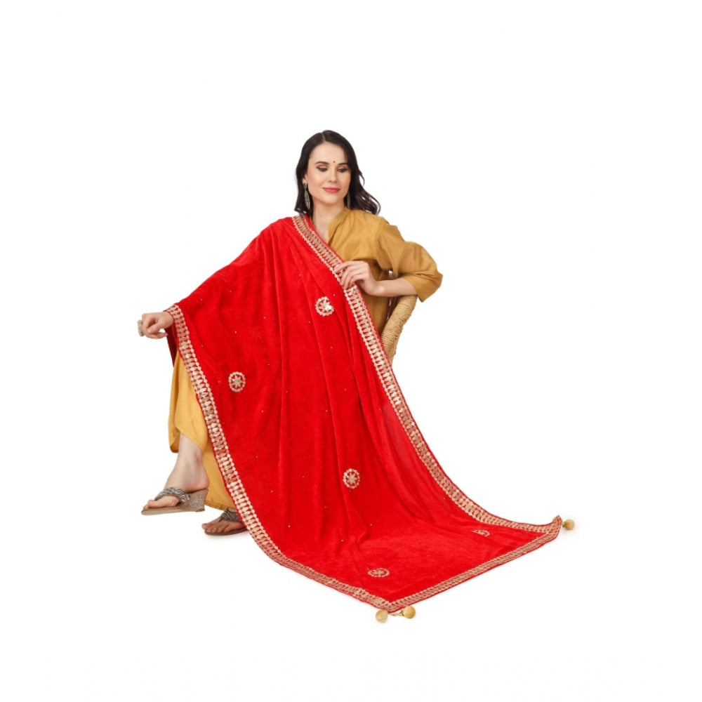 Women's Velvet Gotta Patti Dupatta (Red, Length: 2.25 to 2.50 Mtr)