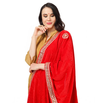 Women's Velvet Gotta Patti Dupatta (Red, Length: 2.25 to 2.50 Mtr)