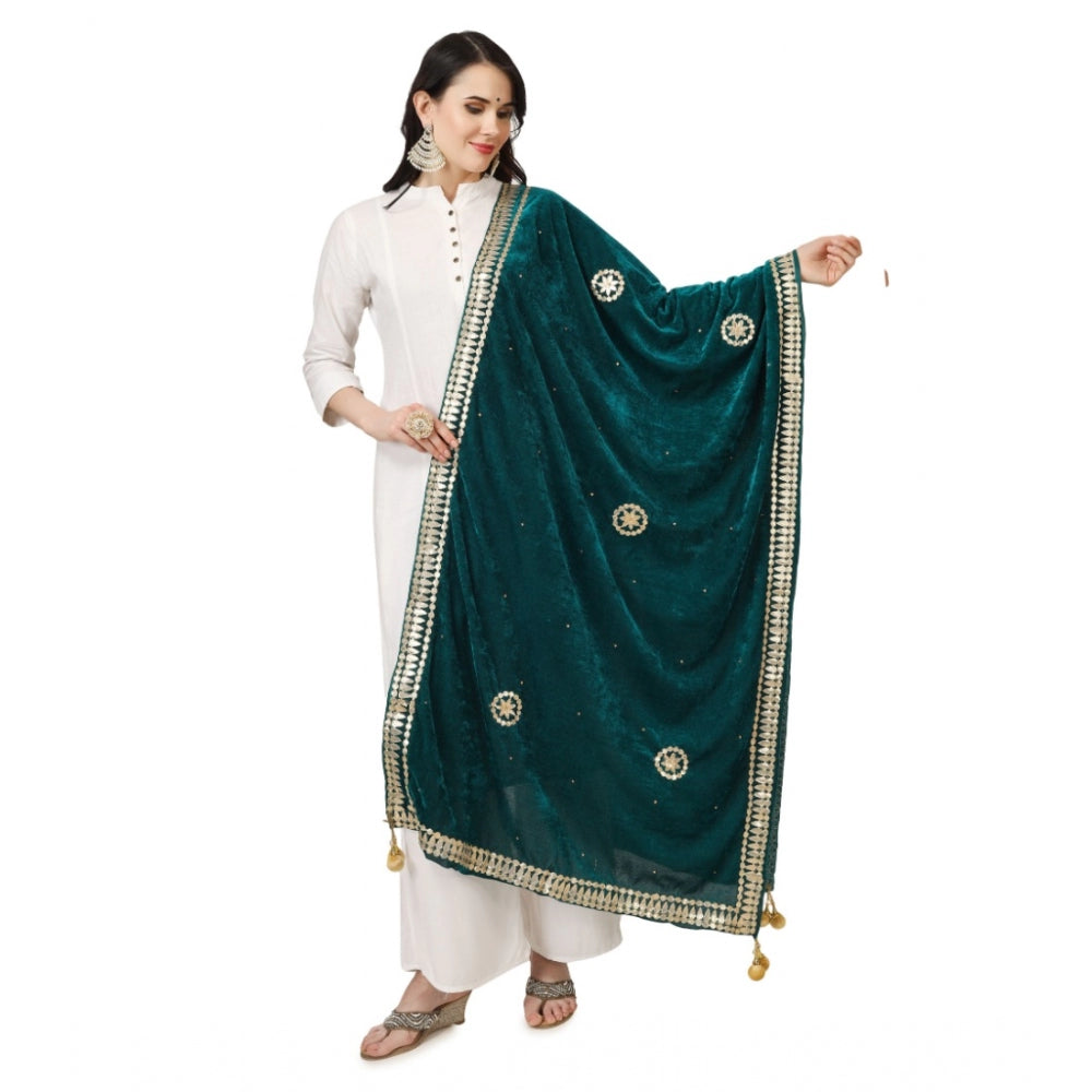 Generic Women's Velvet Gotta Patti Dupatta (Dark Green, Length: 2.25 to 2.50 Mtr)