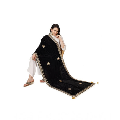 Generic Women's Velvet Gotta Patti Dupatta (Black, Length: 2.25 to 2.50 Mtr)