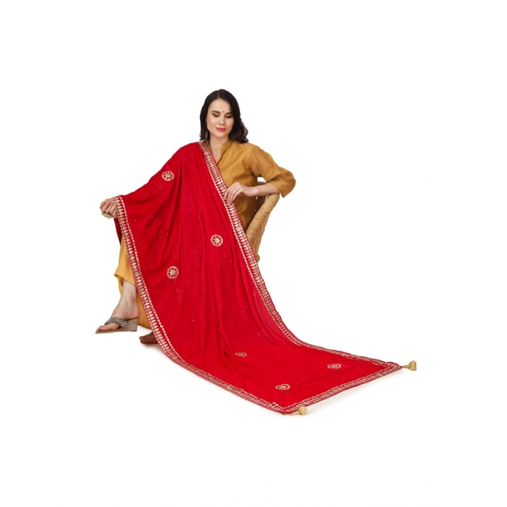 Generic Women's Velvet Gotta Patti Dupatta (Pink, Length: 2.25 to 2.50 Mtr)