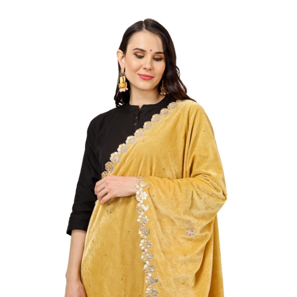 Generic Women's Velvet Gotta Patti Dupatta (Yellow, Length: 2.25 to 2.50 Mtr)