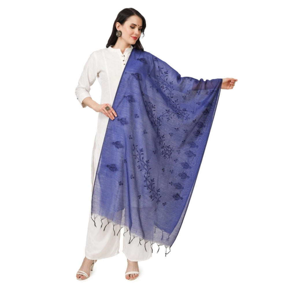 Generic Women's Cotton Embroidered Dupatta (Blue, Length: 2.25 to 2.50 Mtr)