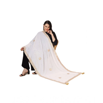 Women's Velvet Gotta Patti Dupatta (White, Length: 2.25 to 2.50 Mtr)