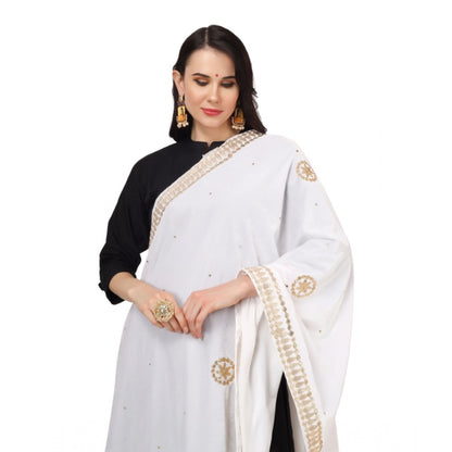 Women's Velvet Gotta Patti Dupatta (White, Length: 2.25 to 2.50 Mtr)