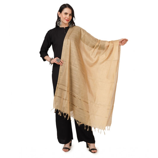 Generic Women's Chanderi Solid Dupatta (Gold, Length: 2.25 to 2.50 Mtr)