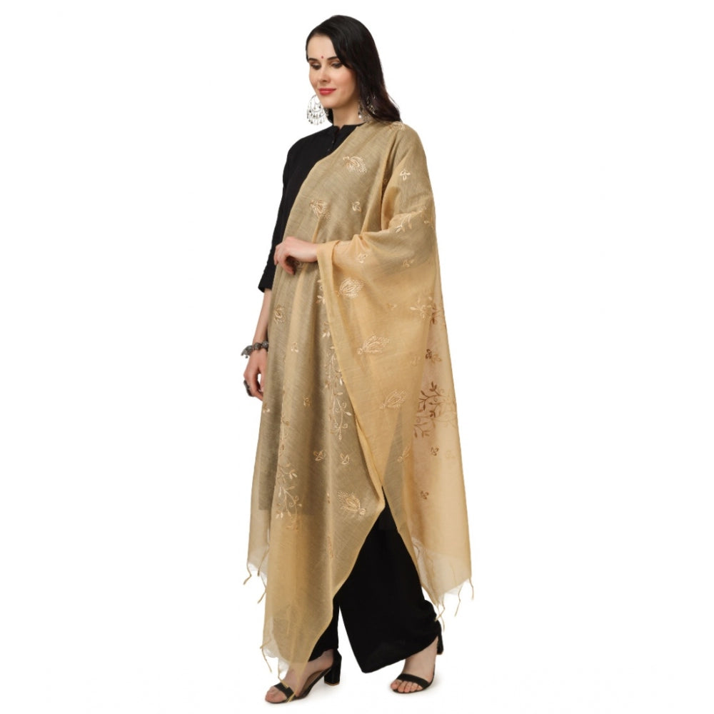 Generic Women's Cotton Embroidered Dupatta (Gold, Length: 2.25 to 2.50 Mtr)