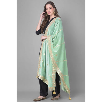 Generic Women's Velvet Gotta Patti Dupatta (Sea Green, Length: 2.25 to 2.50 Mtr)