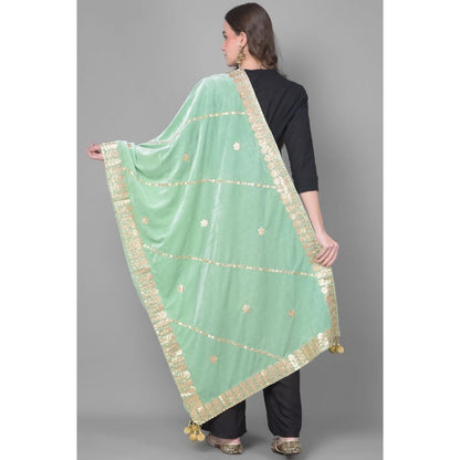 Generic Women's Velvet Gotta Patti Dupatta (Sea Green, Length: 2.25 to 2.50 Mtr)