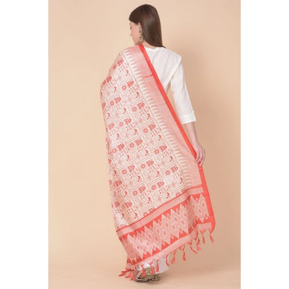 Generic Women's Art Silk Printed Dupatta (Orange, Length: 2.25 to 2.50 Mtr)