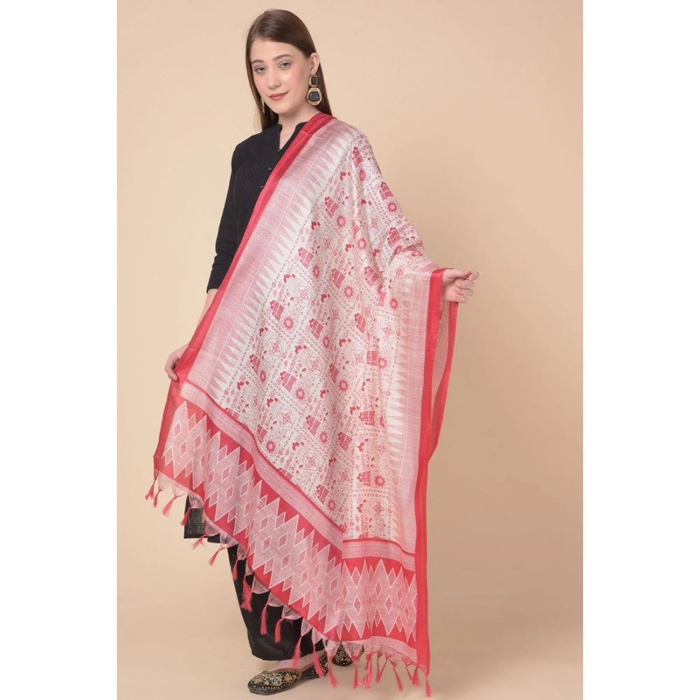 Generic Women's Art Silk Printed Dupatta (Red, Length: 2.25 to 2.50 Mtr)