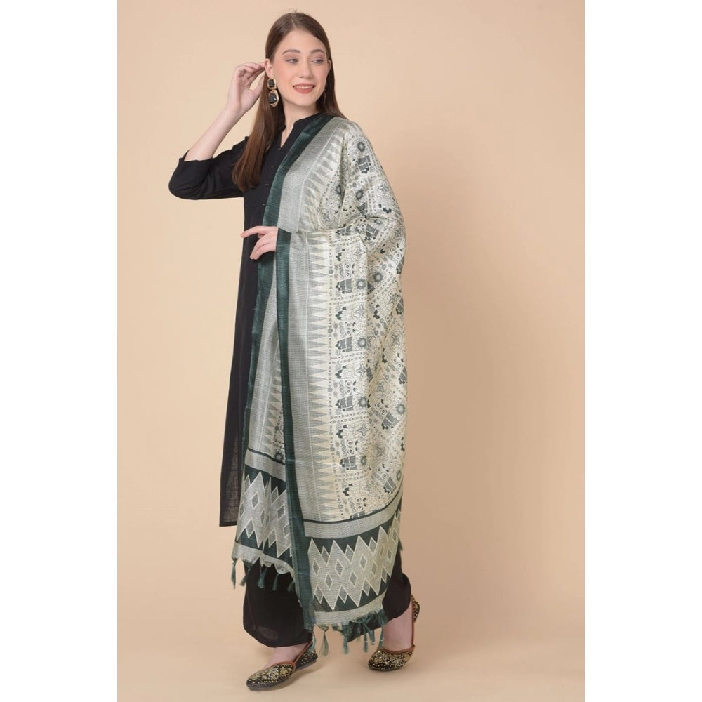 Generic Women's Art Silk Printed Dupatta (Grey, Length: 2.25 to 2.50 Mtr)