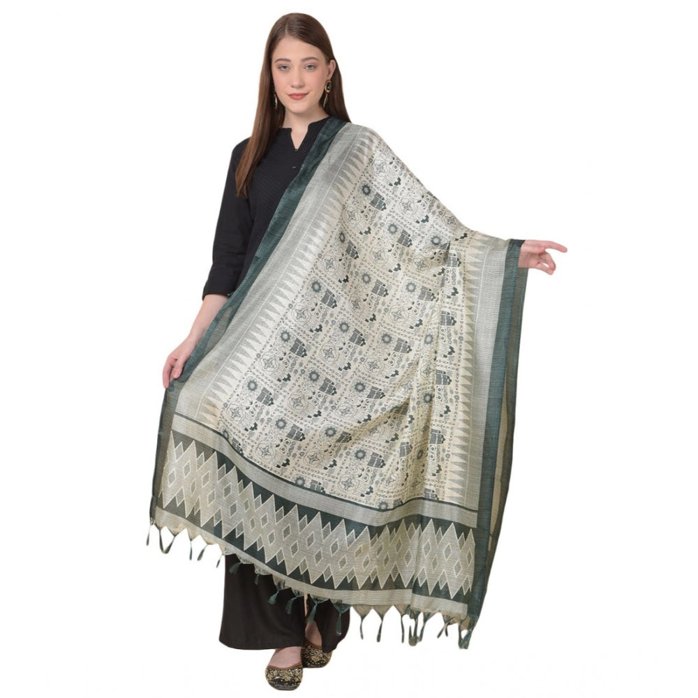 Generic Women's Art Silk Printed Dupatta (Grey, Length: 2.25 to 2.50 Mtr)