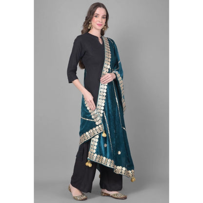 Women's Velvet Gotta Patti Dupatta (Teal, Length: 2.25 to 2.50 Mtr)