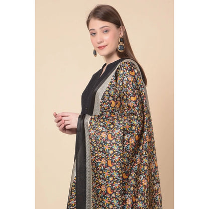 Generic Women's Art Silk Printed Dupatta (Black, Length: 2.25 to 2.50 Mtr)