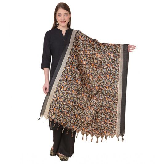 Generic Women's Art Silk Printed Dupatta (Black, Length: 2.25 to 2.50 Mtr)