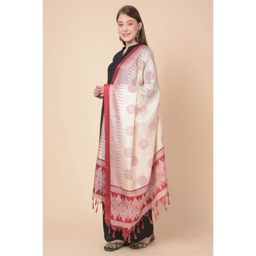 Generic Women's Art Silk Printed Dupatta (Maroon, Length: 2.25 to 2.50 Mtr)