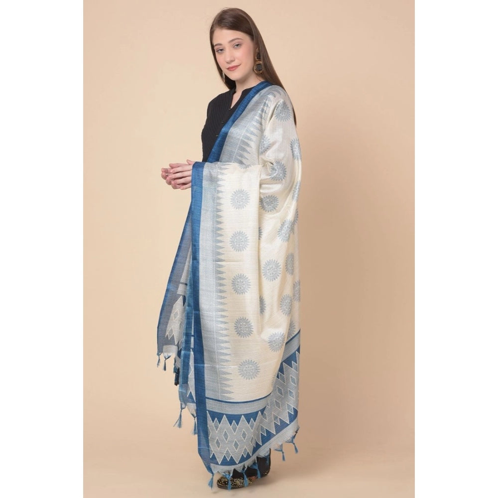 Women's Art Silk Printed Dupatta (Turquoise, Length: 2.25 to 2.50 Mtr)