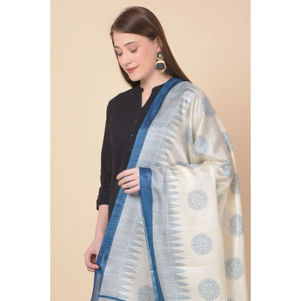 Women's Art Silk Printed Dupatta (Turquoise, Length: 2.25 to 2.50 Mtr)