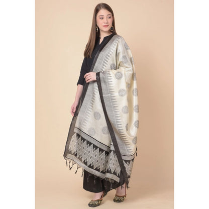 Generic Women's Art Silk Printed Dupatta (Black, Length: 2.25 to 2.50 Mtr)