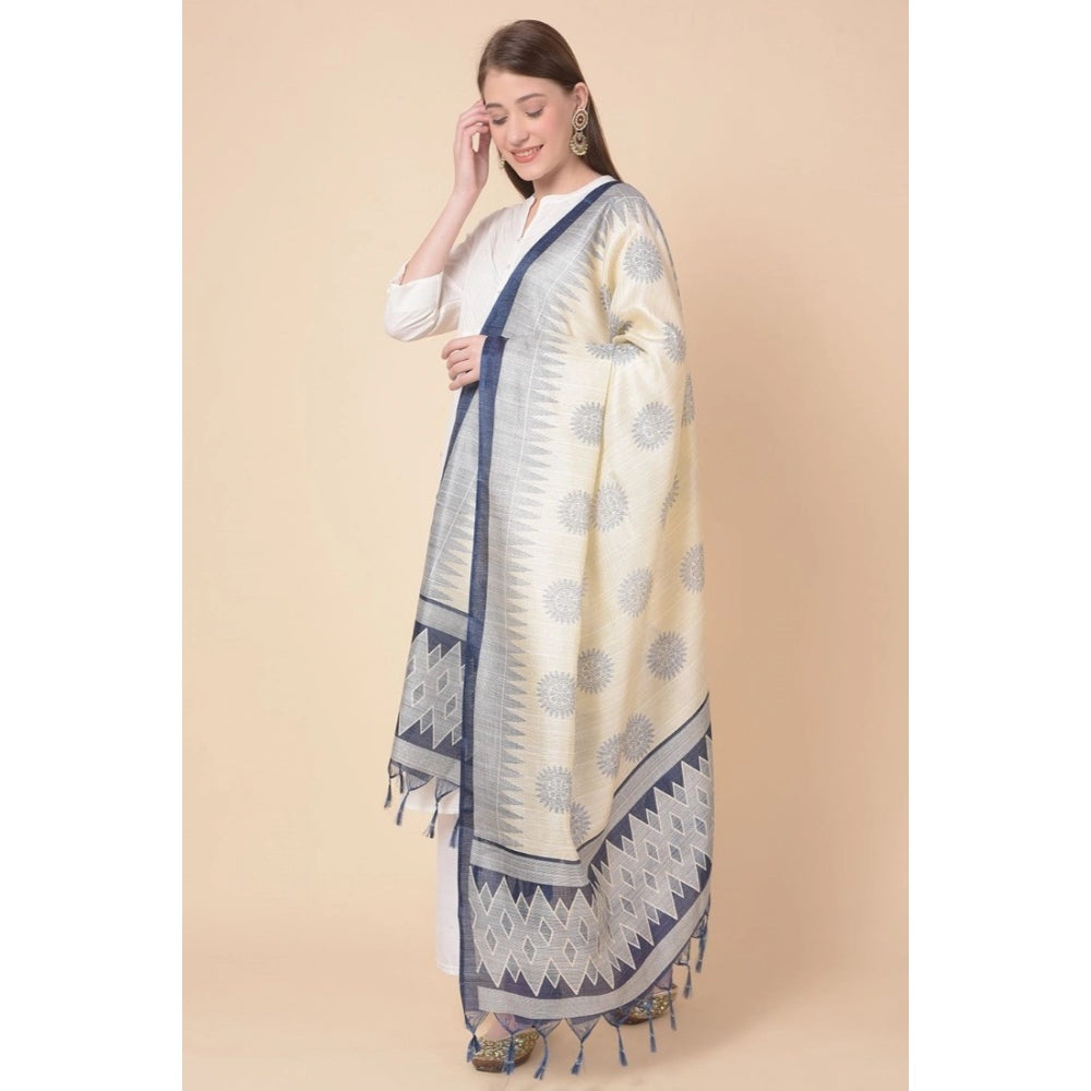 Generic Women's Art Silk Printed Dupatta (Blue, Length: 2.25 to 2.50 Mtr)