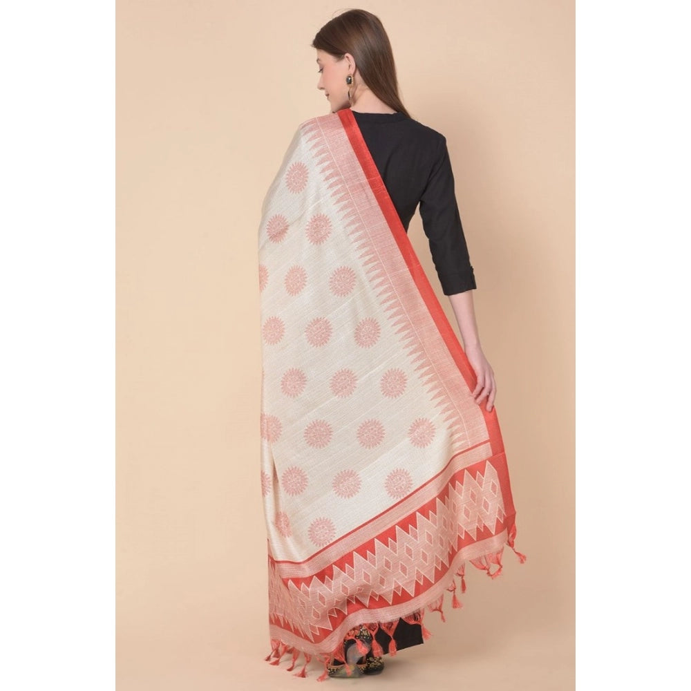 Generic Women's Art Silk Printed Dupatta (Red, Length: 2.25 to 2.50 Mtr)