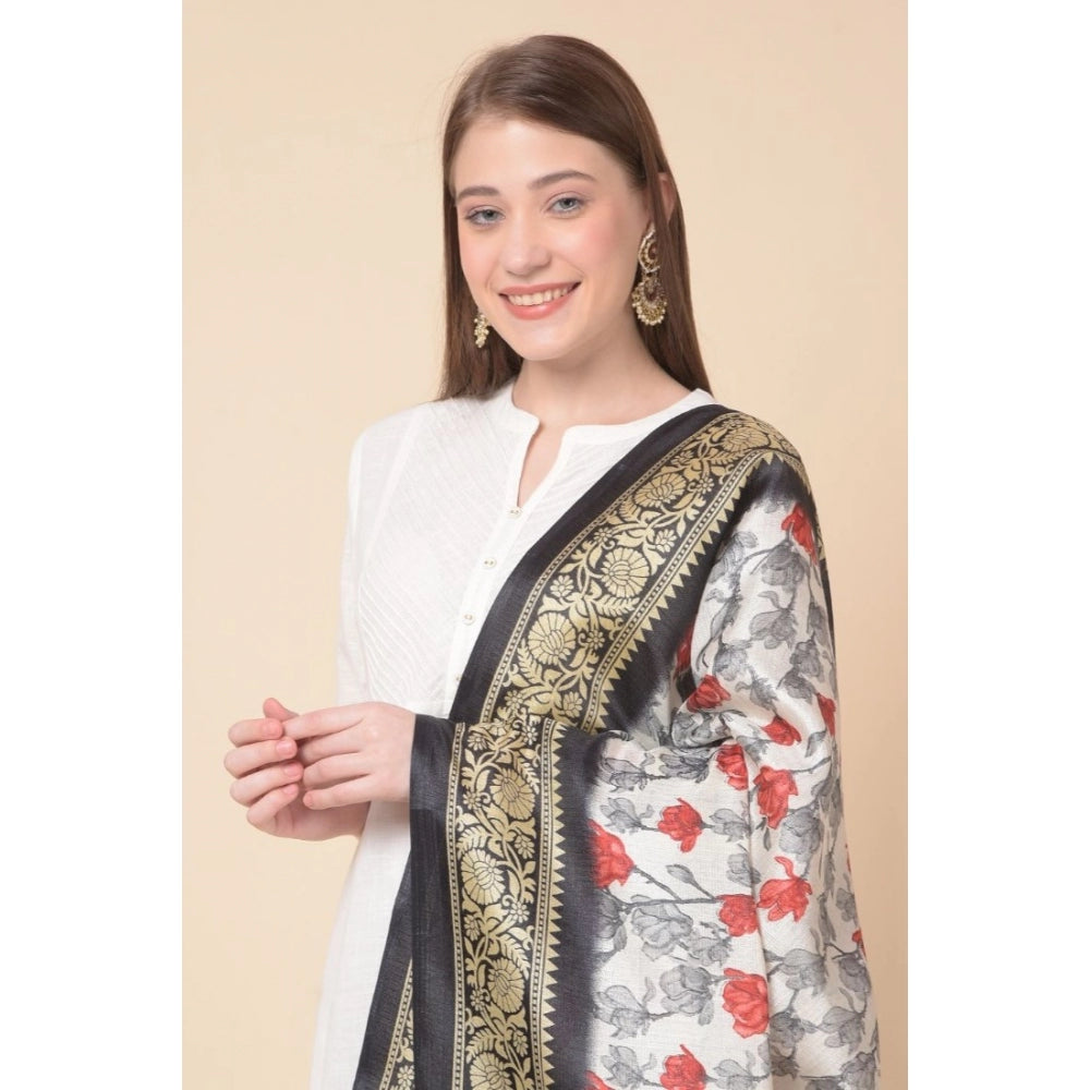 Generic Women's Art Silk Printed Dupatta (Black, Length: 2.25 to 2.50 Mtr)