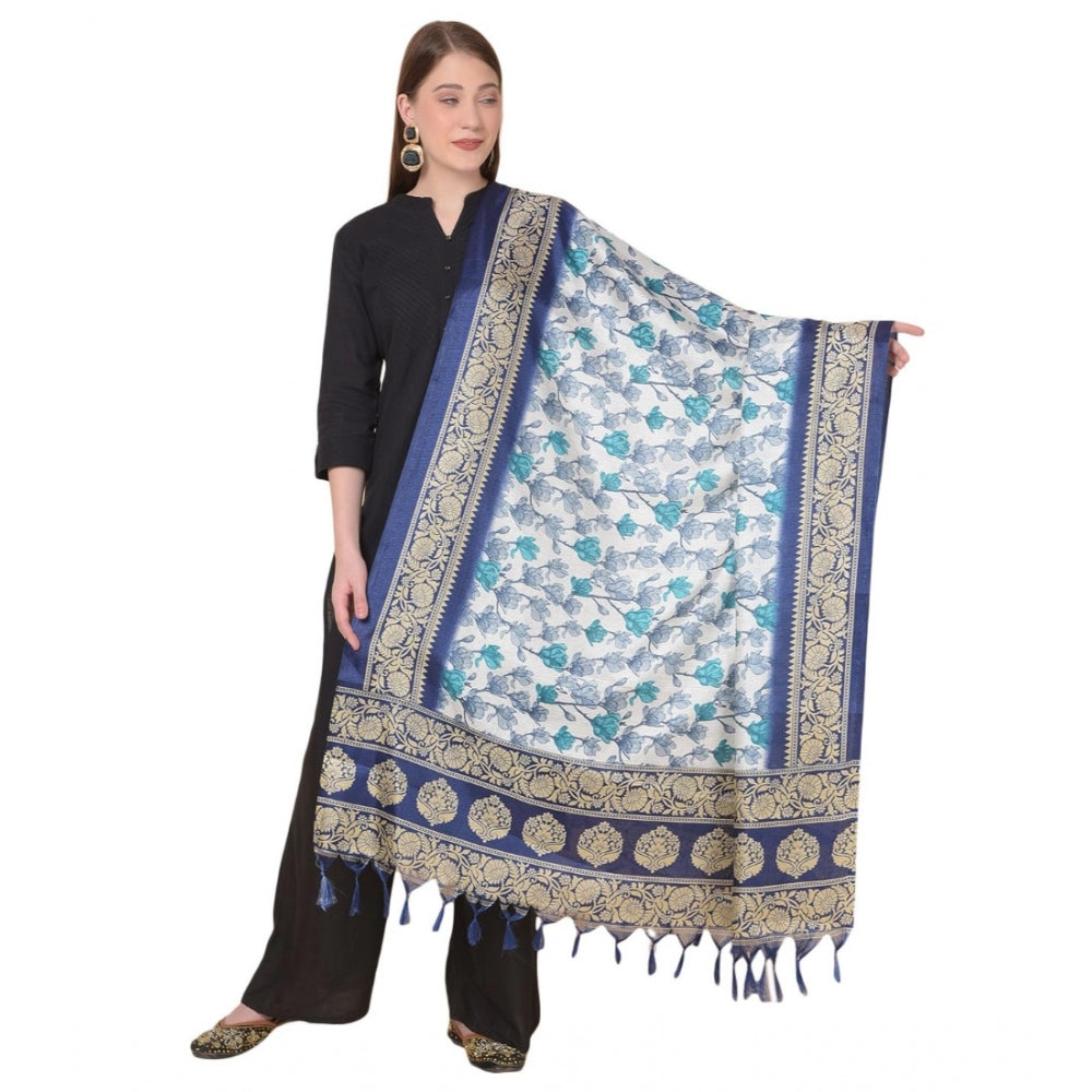 Generic Women's Art Silk Printed Dupatta (Blue, Length: 2.25 to 2.50 Mtr)