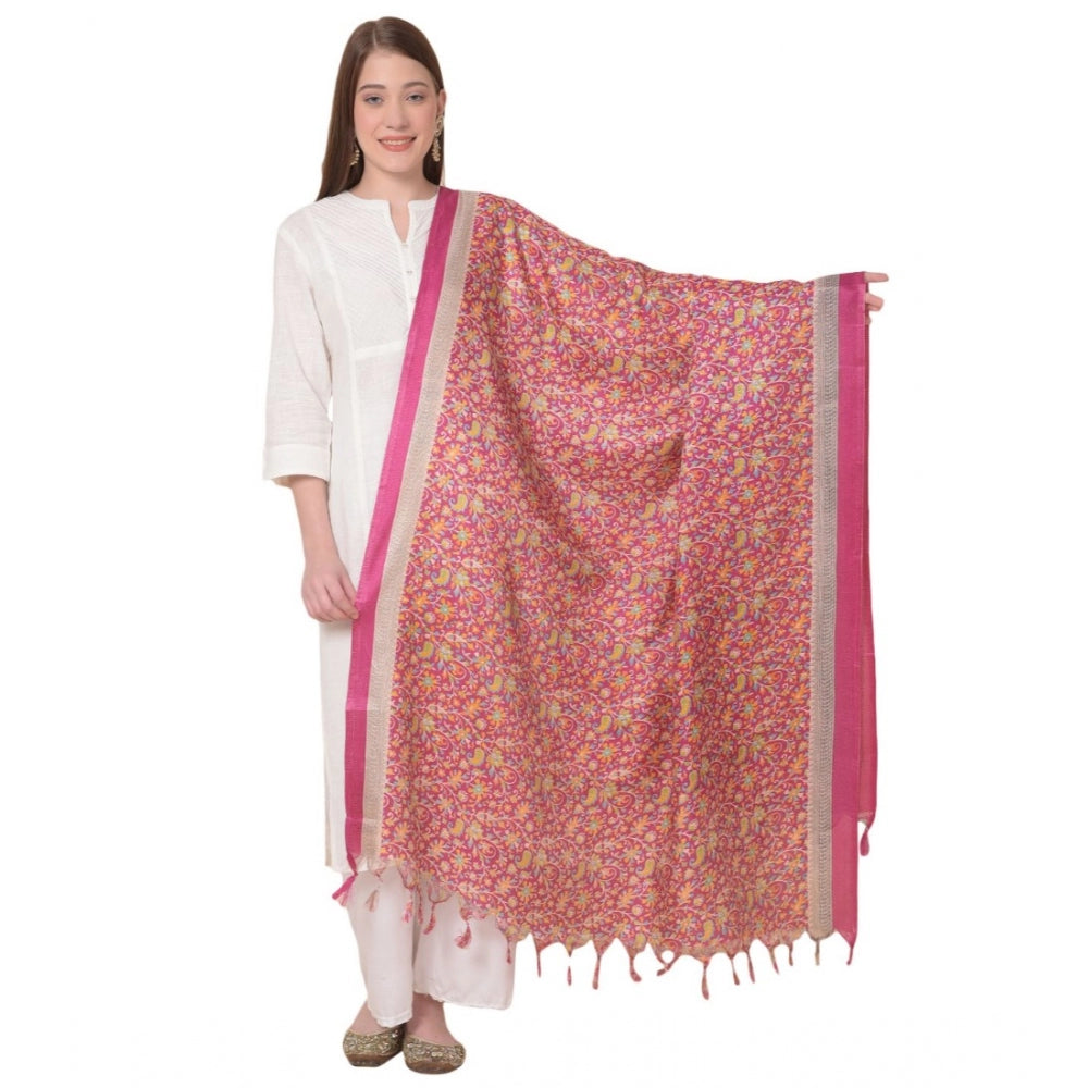 Generic Women's Art Silk Printed Dupatta (Pink, Length: 2.25 to 2.50 Mtr)