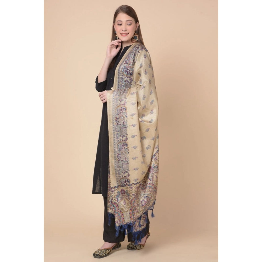 Generic Women's Art Silk Printed Dupatta (Gold, Length: 2.25 to 2.50 Mtr)