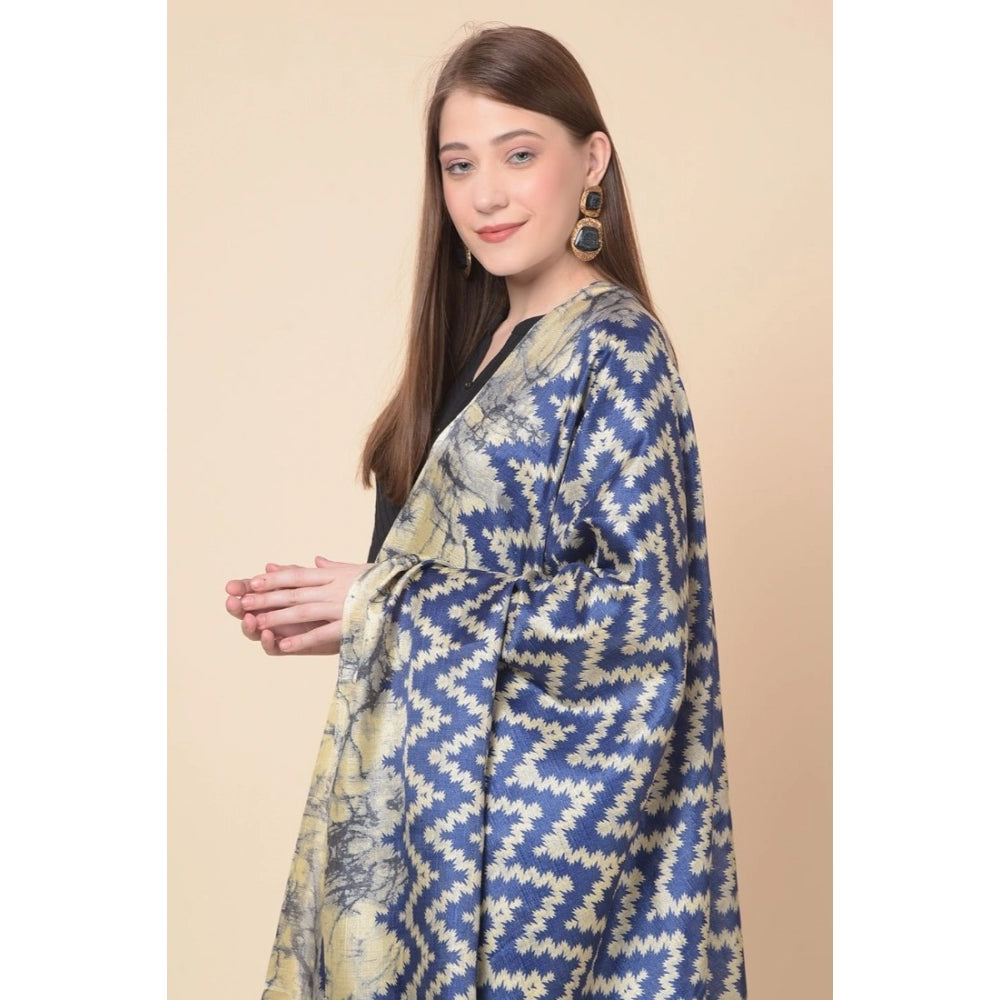 Generic Women's Art Silk Printed Dupatta (Blue, Length: 2.25 to 2.50 Mtr)