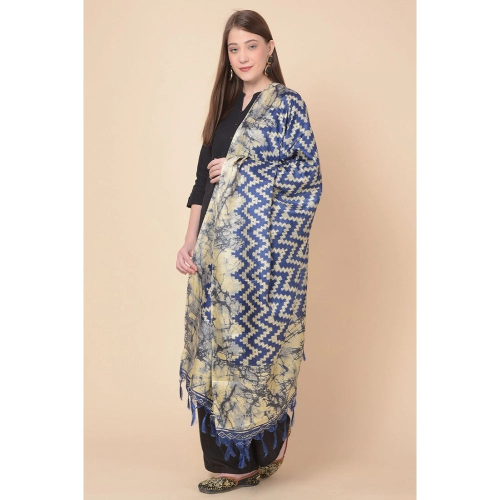 Generic Women's Art Silk Printed Dupatta (Blue, Length: 2.25 to 2.50 Mtr)