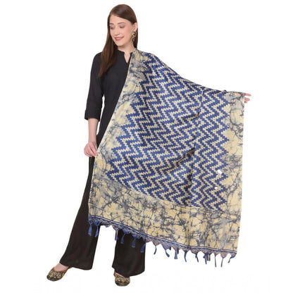 Generic Women's Art Silk Printed Dupatta (Blue, Length: 2.25 to 2.50 Mtr)