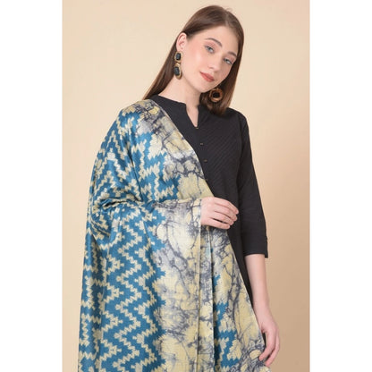 Generic Women's Art Silk Printed Dupatta (Blue, Length: 2.25 to 2.50 Mtr)