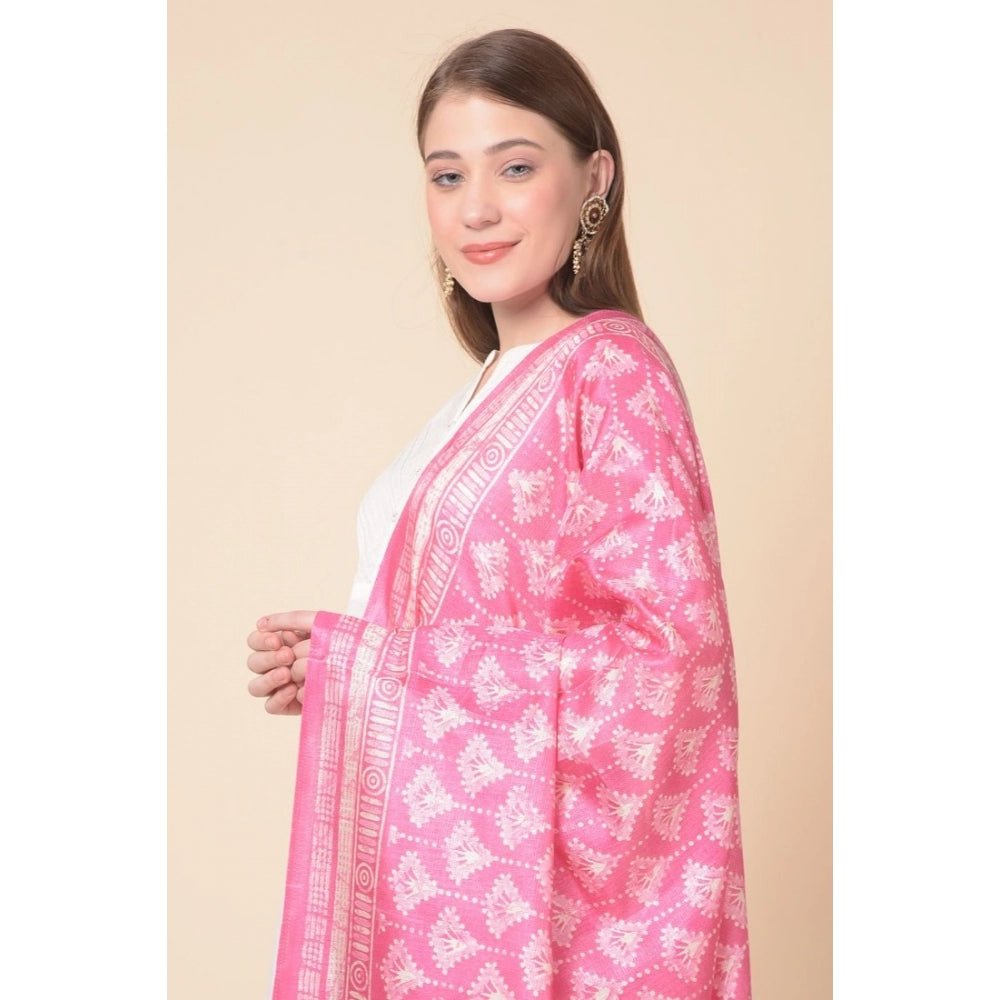 Women's Art Silk Printed Dupatta (Pink, Length: 2.25 to 2.50 Mtr)