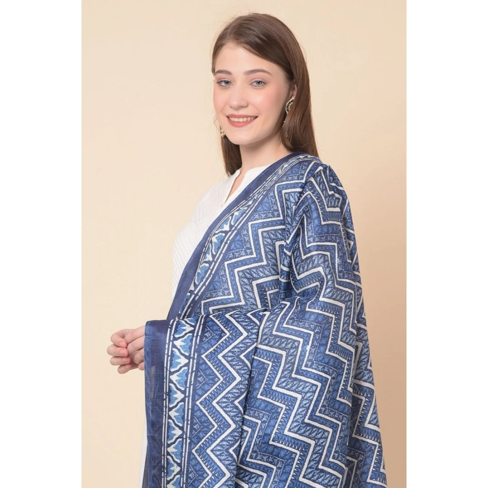 Generic Women's Art Silk Printed Dupatta (Blue, Length: 2.25 to 2.50 Mtr)