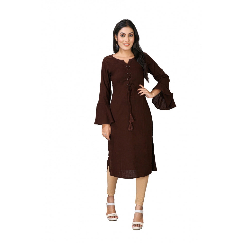 Generic Women's Casual Full Sleeve Viscose Rayon Printed Kurti (Brown)